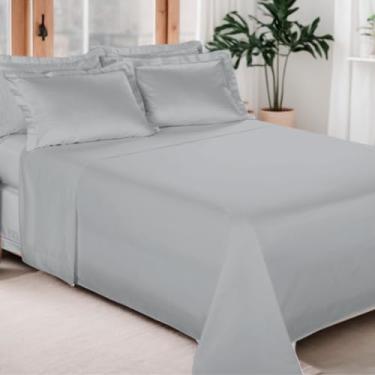 Imagem de Jogo de Cama 300 FIOS, Liso, Lençol Percal 100% Algodão, 4 Peças - Bem Lunar (Cinza, Casal)