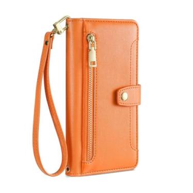 Imagem de Capa de telefone carteira com zíper para Xiaomi Note 11T 10 Lite 10S 9 8 7 6 5 Pro Note 4X 4 3 Capa de telefone crossbody com alça, laranja, para Redmi Note 5 Pro