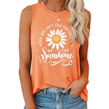 Imagem de Camiseta regata feminina On Cruise Time coqueiro para férias de verão, sem mangas, casual, praia, praty, camiseta estampada, Luz do sol - laranja, M