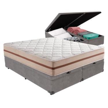 Imagem de Anjos, Cama Box com Baú Cinza e Colchão King Classic Anjos