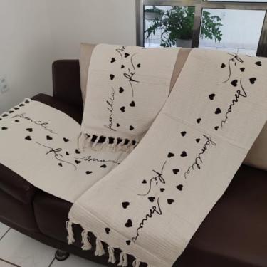 Imagem de Tapete Para Cozinha Jogo Kit Conjunto Passadeira Com 3 Peças Estampado Desenho Geometrico Frases Algodão Decoração Casa Tear