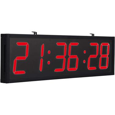 Imagem de Relógio de ginástica digital LED com controle remoto, cronômetro, alarmes, cronômetro, umidade e temperatura, relógio de parede grande de 27,8 x 7,6 polegadas para escritório, casa, local pú