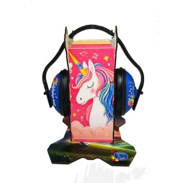 Imagem de Kit Suporte Autistas Abafador de sons 11 db Unicórnios com Abafador Azul