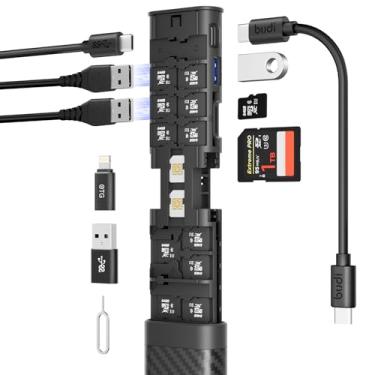 Imagem de Hub USB C 3.0 multifuncional 10 em 1 e leitor de cartão SD ultrafino para iPhone, Android e computador, com capa para cartão de memória micro SD, cabo USB C, cartão de memória, plug and play (HUB)