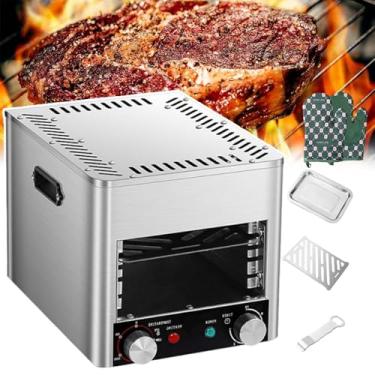 Imagem de Grelhador elétrico comercial para bifes 1450 °F, 10 ranhuras para grelhar, tempo e temperatura ajustáveis, temperatura máxima de 800℃, adequado para cozinha interna, com assadeiras e luvas à prov