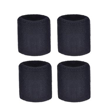 Imagem de Magicorange 2 pares de pulseiras de pulso para esportes infantis, pulseiras elásticas e absorventes de suor de algodão felpudo para tênis, futebol e basquete (preto, 6 x 6 cm)