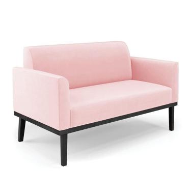 Imagem de Poltrona Namoradeira Decorativa Pés Fixo Em Madeira Preto Suede Rosa Bebê