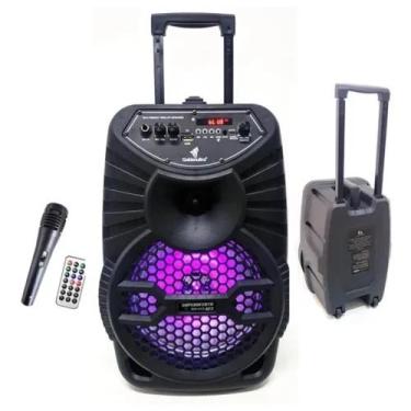 Imagem de Caixa de Som Amplificada 120W RMS de potência Com Rodinhas, Microfone 