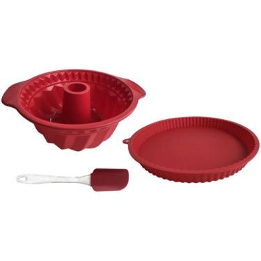 Imagem de Jogo de Formas de Silicone Brinox Glacê 3 Peças, Vermelho