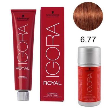 Imagem de Kit Tintura Schwarzkopf Igora Royal 6-77 Louro Escuro Marrom Intenso 6