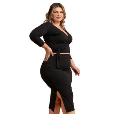 Imagem de Conjunto Feminino Plus Size Slim Transpassada Cropped Envelope Saia Mi