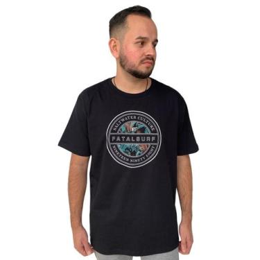 Imagem de Camiseta Masculina Gola Careca Basica com Estampa Fatal Surf, Preto, G