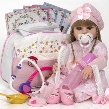 Imagem de Tipo Bebe Reborn 100% Silicone Menina Loira Bolsa + 24 Itens - Cegonha
