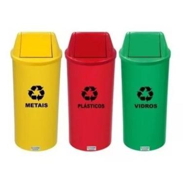 Imagem de Kit 3 Lixeiras 22L Coleta Seletiva Plástico Tvv AMAREL0 VERMELHO VERDE