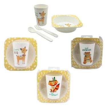 Imagem de Conjunto Refeição Infantil 12 Peças Prato Copo Garfo Colher - Saz, Ama