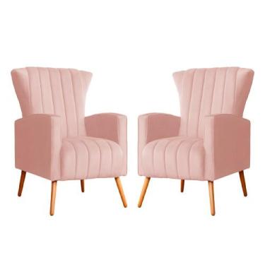Imagem de Kit 02 Poltronas Melinda Veludo Cores - DS Estofados, Rosa