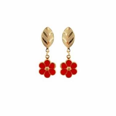 Imagem de Brinco Base Pingente Flor Margarida Resinado Folheado Ouro - MIXFOLHEA