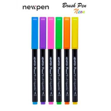 Imagem de Caneta Marcador Brush Pen Neon Kit 6 Cores - Newpen