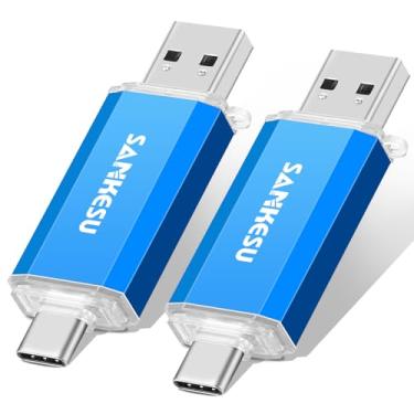 Imagem de Pen drive USB C 3.0, USB-A e Tipo-C OTG Thumb Stick, dois cartões de memória compatíveis com PC/laptop/celular tipo C e tablet (azul/azul, 512 GB)