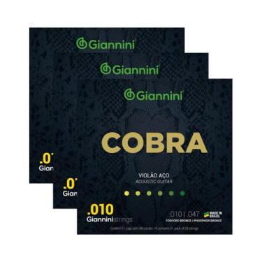 Imagem de Kit 3 Encordoamento Violão Giannini Cobra GEEFLEF Fósforo Bronze 0.010