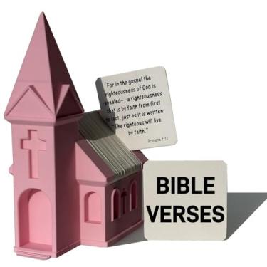 Imagem de AXICIR 60 cartas inspiradoras de versículos da Bíblia - Materiais de estudo bíblico em forma de igreja rosa - Presentes cristãos de Deus para mulheres, homens, mãe, pai, meninas adolescentes -
