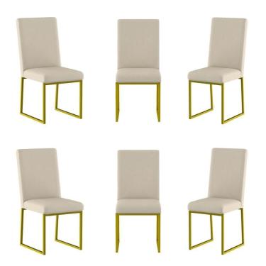 Imagem de Kit 6 Cadeiras Estofadas Base De Ferro Para Mesa De Jantar Bege