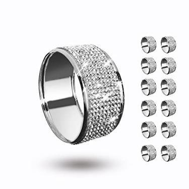 Imagem de SSRSQIQI Conjunto de Anéis de Guardanapo de Diamante Prateado, Porta-Guardanapos de Strass para Jantar, Páscoa, Ação de Graças, Casamento, Porta-Pano Brilhante Cheio de Diamante Triturado, Festa de Me