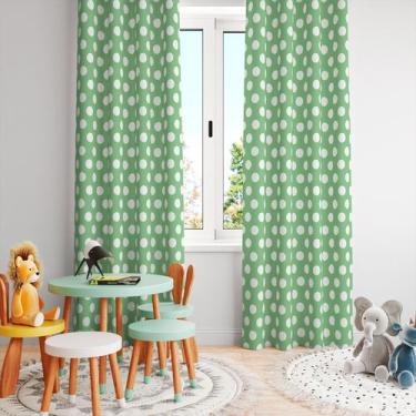 Imagem de Cortina Tecido Oxford Quarto Infantil Poá Verde Claro e Branco - 280x2