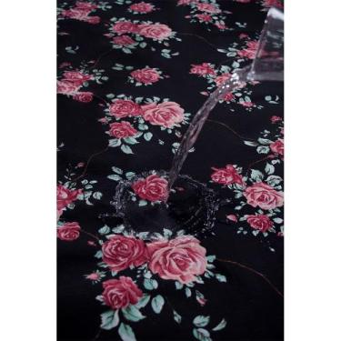 Imagem de Tecido Impermeável Acqua Linea Rosas Fundo Preto - 1,40m de Largura