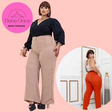 Imagem de Calça Feminina Plus Size Pantalona Forrada Com Bolso e Detalhes Fronta