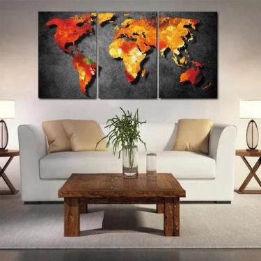 Imagem de Quadro Decorativo Mapa Mundi Black 3 peças 120x60 em Tecido - Wall Fra