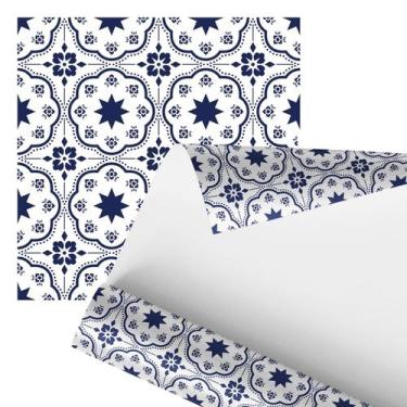 Imagem de Papel De Parede Adesivo Arabesco Azulejo Retro Azul 2,80m - PlimShop