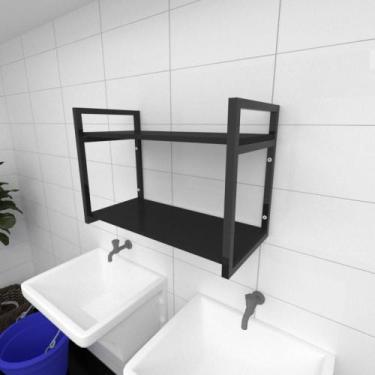 Imagem de Prateleira industrial para lavanderia aço cor preto prateleiras 30cm c