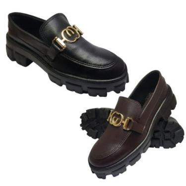 Imagem de Sapato Feminino Mocassim Oxford Sola Tratorada Plataforma Blogueira De