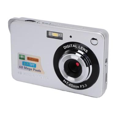 Imagem de Câmera Digital 48MP 4K Zoom 8x 20 Filtros Tela de 2,7 Polegadas Câmera Compacta Portátil Recarregável Antivibração para Crianças Estudantes Vlogging (Prata)