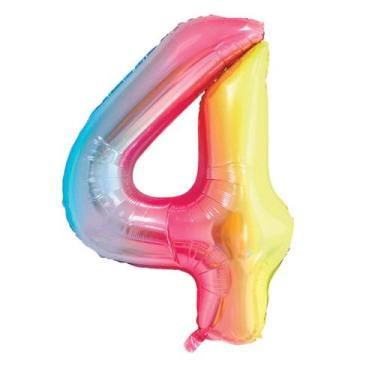 Imagem de Balão Metalizado Degradê colorido forma número 4 para aníversários e f