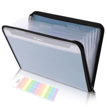 Imagem de Organizador de documentos, pasta sanfonada com bolso frontal, pasta expansível de 7 bolsos, tamanho carta, pasta de documentos importante com zíper duplo, material de escritório escolar (azul, 1