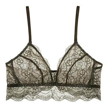 Imagem de Undies.com Sutiã feminino de renda com fecho frontal sem aro para meninas grandes, Oliva rica, M