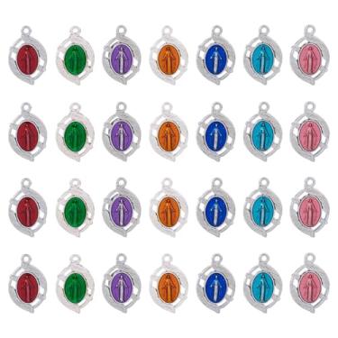 Imagem de Craftdady 28 peças Medalha Católica Oval Milagrosa de la Virgen Maria Berloques de Liga Esmalte Colorida Pingente Nossa Senhora para DIY Rosário Pulseira Colar Brinco Fabricação de Joias, Metal, Sem