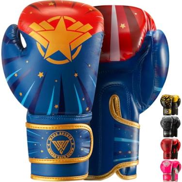Imagem de WYOX luvas de boxe infantil | Luvas de pancada | Luvas de treinamento para meninos e meninas | Kickboxing, Muay Thai e MMA com alças de pulso para saco de pancadas (Estrela Dourada, 8 oz)
