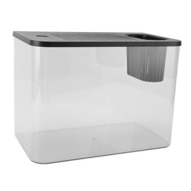 Imagem de Pequeno Tanque de Peixes Aquário de Plástico Transparente para Peixe Dourado Camarão Betta Peixe Tartaruga Mini Gabinete de Mesa Decoração de Casa (Preto)