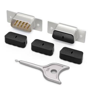 Imagem de WXZRLIU 20 peças de bloqueio de conector DB9 com 1 chave, bloqueador de porta Serial Rs232 Vga, bloqueador DB9, para interface de placa gráfica de PC, capa protetora de plugue macho de poeira (preto)
