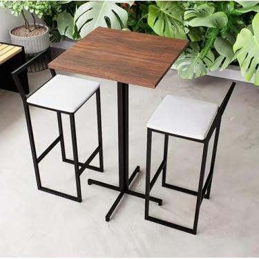 Imagem de Conjunto Mesa Alta Bar Bistrô Quadrada Imbuia 2 Banquetas Confort Estofado Industrial Black (Branco)