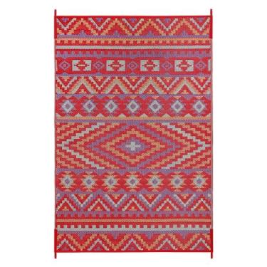 Imagem de Lush Ambience Alev Tapete vermelho para ambientes externos - lavável, impermeável, resistente ao desbotamento - tapete de palha de plástico reciclado - camping, trailer, piquenique, pátio, deck e varanda - tapete para área externa 2,7 x 3,6 m - tapete dobrável