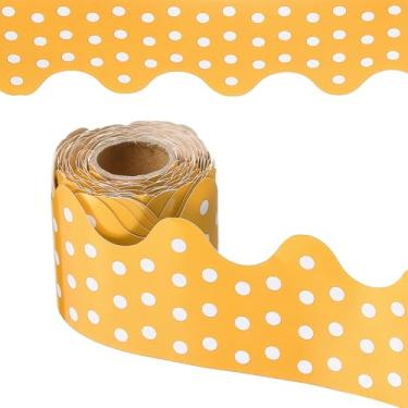 Imagem de PATIKIL Borda de quadro de avisos de pontos, pôster de 33 metros, quadro-negro, decoração de cortiça, bordas recortadas, decoração de parede para sala de aula e escritório, amarelo escuro