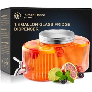 Imagem de Le'raze dispensador de bebidas de vidro para geladeira - torneira de aço inoxidável 100% à prova de vazamentos - dispensador de detergente líquido para roupas, dispensador de bebidas para fe