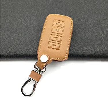 Imagem de CSHU Capa para chave do carro 2/3/4 botão Masculino feminino capa da chave do carro Capa chaveiro do anel Bolsa para chave, apto para TOYOTA RAV4 Corolla Camry Crown Prado, marrom 4 chave
