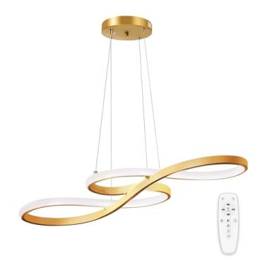 Imagem de Luminária Pendente De LED Moderna E Regulável, Pendente Luminária De Cozinha Embutida, Luminária Pendente Com Nota Dourada, 3000K-6000K