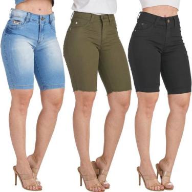 Imagem de Kit 3 Bermudas HNO Jeans Ciclista até o Joelho com Elastano Preta, 44