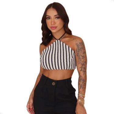 Imagem de Cropped em Malha Tricot Listrado Moda Praia Coleção Primavera Verão da